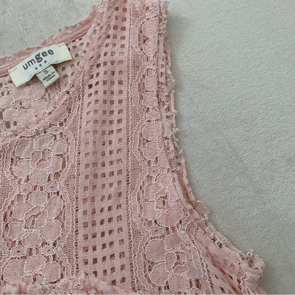 UMGEE Women’s Sleeveless Shift Dress Light Peach Delicate Rough Cut Lace Lined S - Picture 8 of 11